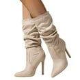 thumbnail image 5 of Mostsola Mid Calf Boots for Women Slouchy Stiletto Pointy Toe Sexy Vintage Suede Zipper Heels, 5 of 9
