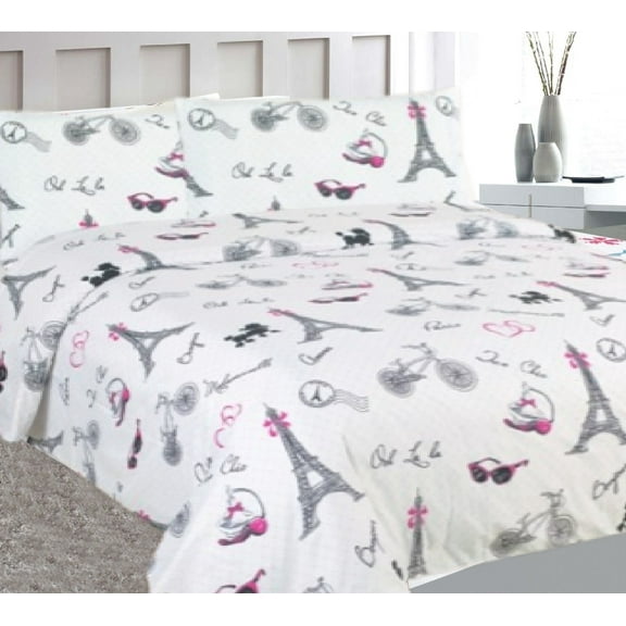 PARIS Full Size 4-Piece Kids Printed Microfiber Bedding Sheet Set 1 Flat Sheet, 1 Fitted Sheet, and 2 Pillowcases