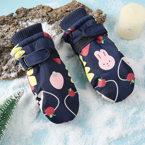 Guantes de invierno con dibujos de conejo blanco para niños, cálidos, gruesos, resistentes al frío y al viento, para esquí