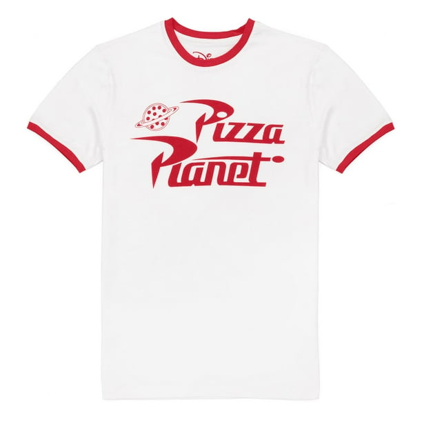Toy Story - Camiseta Ringer de Pizza Planet para Mujer (Blanco/Rojo)
