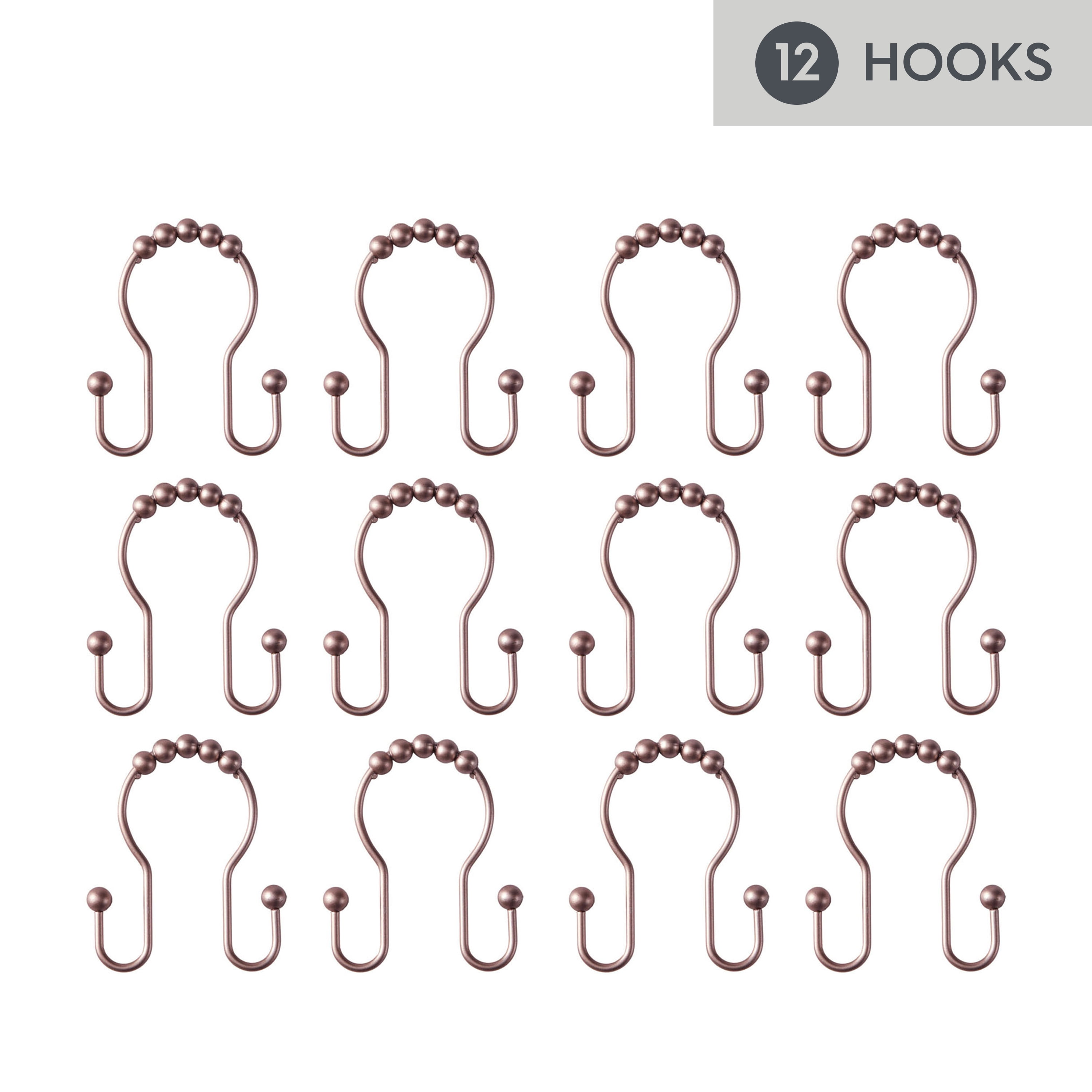 Better Homes & Gardens Easy Glide Rustproof Stainless Steel Double Shower Hooks , Bronze, Set of 12