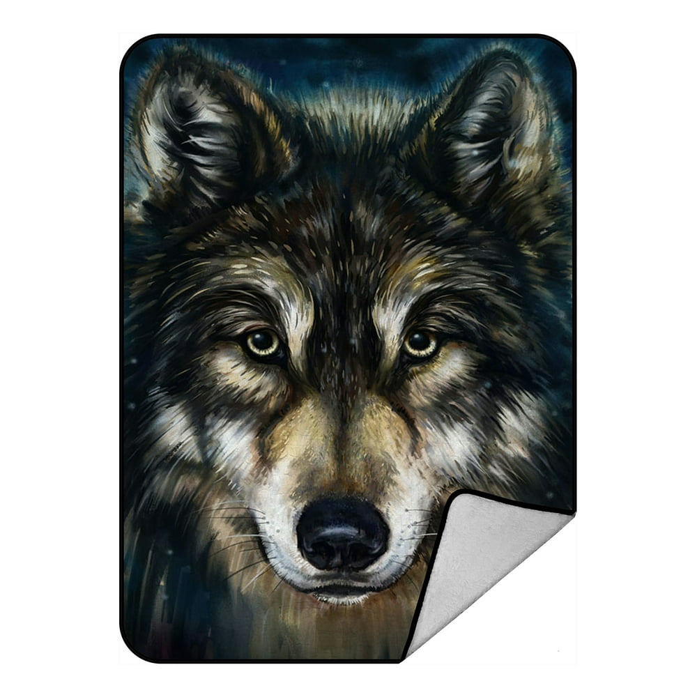 GCKG Brave Black Wolf Fleece Blanket Crystal Velvet Front and Lambswool