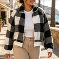 thumbnail image 5 of SZJXBUY Cropped Jacket Women Trendy Plus Size Cozy Plaid Collared Zip Up Jackets Casual Winter Warm Long Sleeve Coats Outerwear Black,XXXXXL, 5 of 6