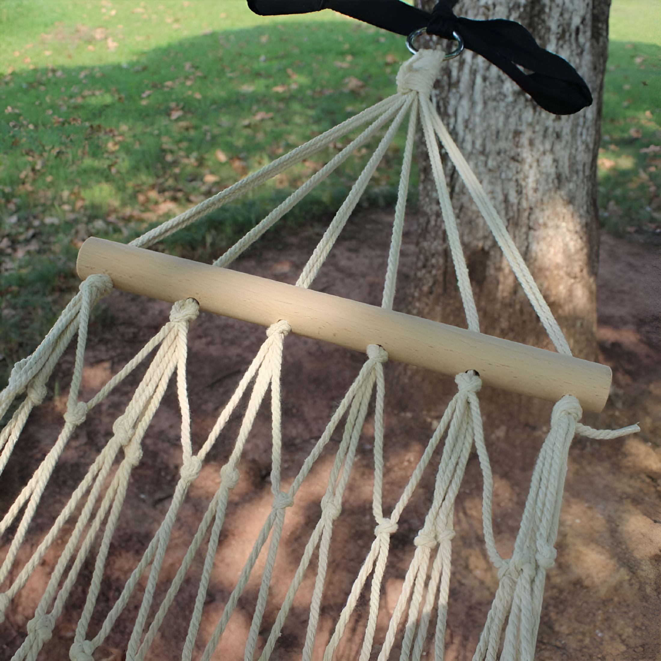 LAMIRO Cotton Rope Hammock, Hanging Net, Hammock for Indoor or Outdoor, Hammock with Wooden Stick, with Tie-Down Bag Strap for Backyard, Patio, Beach, Camping 110*220cm (White)