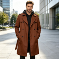 thumbnail image 6 of Men's Trench Coat Notched Lapel Belted Windbreaker Long Jacket Windproof Comfortable Durable Overcoat, L, 6 of 6