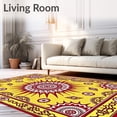 thumbnail image 2 of ODIKA 3'x5' Machine Washable Non-Slip Area Rug, Boho Rustic Starburst Medallion with Stitched Festoon Details High Traffic Rug, Yellow, 621575, 2 of 7