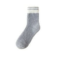 thumbnail image 3 of Women's Striped Coral Fleece Socks, Mid-Crew Length Plush Thermal Socks, Non-Slip Grip House Slipper Socks, Cozy Winter Bed Socks, Soft Patterned Sleep Socks - Grey, 3 of 10