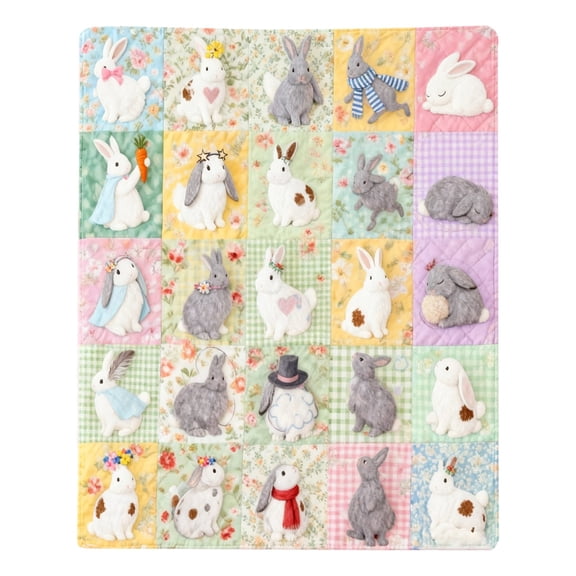 Seasonal Home Comfort Easter Bunny Blanket for Living Room Couch and Bedroom - Soft Flannel Throw for Kids and Adults