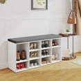 thumbnail image 2 of PINDEE Shoe Bench Storage with Cushion 10 Adjustable Compartments Entryway Organizer for Shoes Living Room Hallway Bedroom.White and Grey, 2 of 15