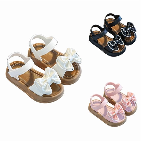 SGMVNU Toddler Sandals Little/Big Girls Kids Dress Shoes Sandal with Bowknot and Ankle Strap Open Toe Flat Summer Beach Shoes White Size 3-3.5 Years