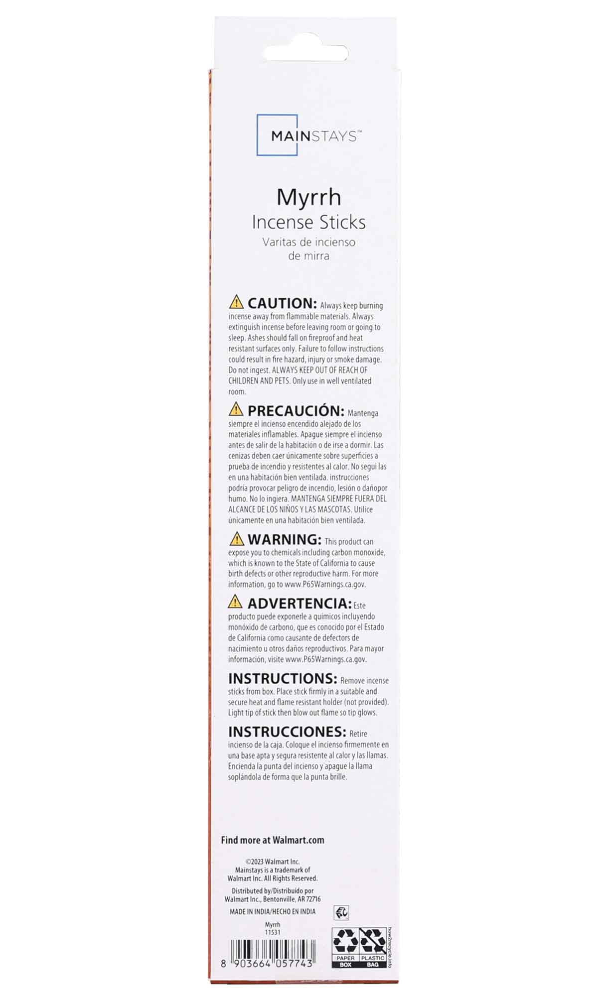 (6 pack) Mainstays Incense Sticks, Myrrh Fragrance (Orange), 40 Pack