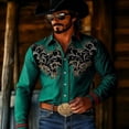 thumbnail image 2 of CONZONE Mens Western Cowboy Shirts Long Sleeve Buttons Down Shirts for Men Trendy Embroidered Lapel Soft Lightweight Tops, 2 of 4