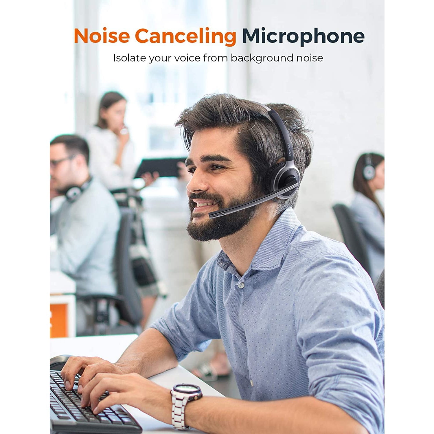 Teetheory Bluetooth Headset with Noise Canceling Microphone, Wireless Headset with Charging Base, Flip-to-Mute Mic, 18H Talk Time, 200H Standby
