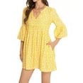 thumbnail image 2 of Women Summer Boho Dress 2025 Casual V Neck Babydoll Ruffle Sleeve Floral Mini Tunic Petite Sundress Yellow S, 2 of 9
