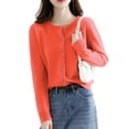 thumbnail image 2 of Womens Long Sleeve Button Up Knit Cardigan Light-Bodied 2026 Crewneck Button Down Sweaters for Women Tangerine Red M, 2 of 7