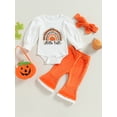 thumbnail image 2 of Wassery Baby Girls Halloween Outfits Set Long Sleeve Letters Print Sweatshirt Rompers Flare Pants Headband 3M 6M 12M 18M Infant 3Pcs Fall Winter Clothes, 2 of 8