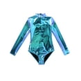 thumbnail image 4 of Alvivi Women's Shiny Metallic Bodysuit Top Long Sleeve Gymnastic Dance Festival Rave Leotard Clubwear Blue XXL, 4 of 6