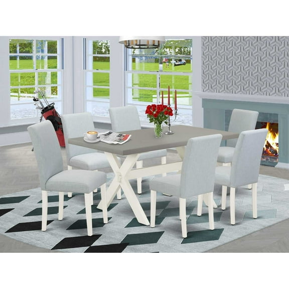 East West Furniture 7-Piece Dining Room Table Set Includes 6 Kitchen Chairs with Upholstered Seat and High Back and a Rectangular Kitchen Dining Table - Linen White Finish