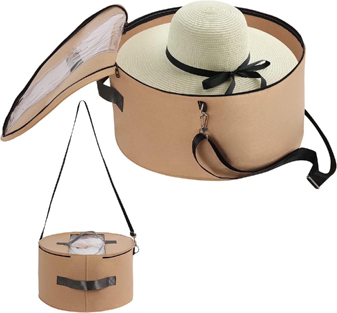 Hat Organizer for Women and Men, Round Hat Storage Box Portable Felt