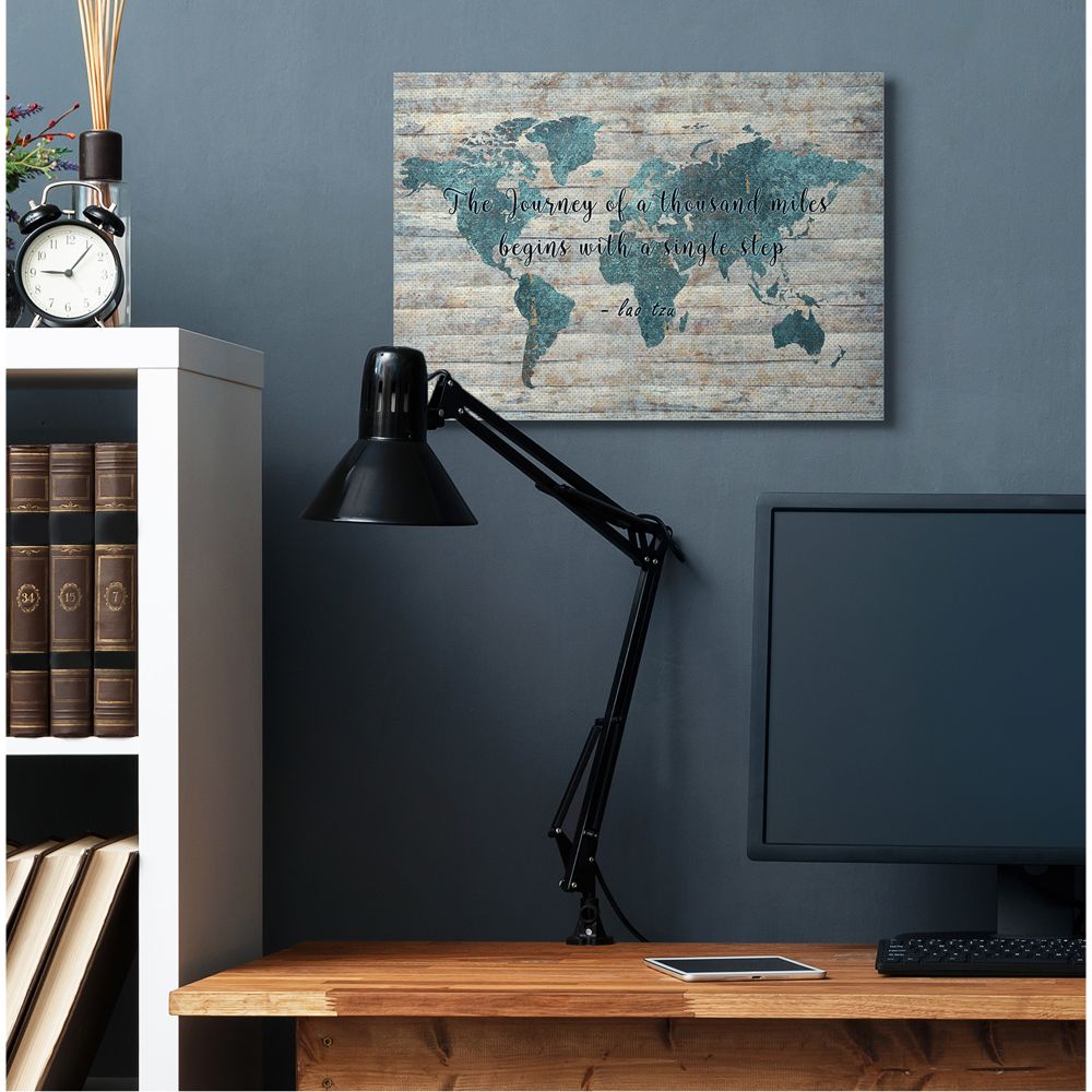 Stupell Industries The Journey of a Thousand Miles Quote over Rustic Map Designed by Ziwei Li