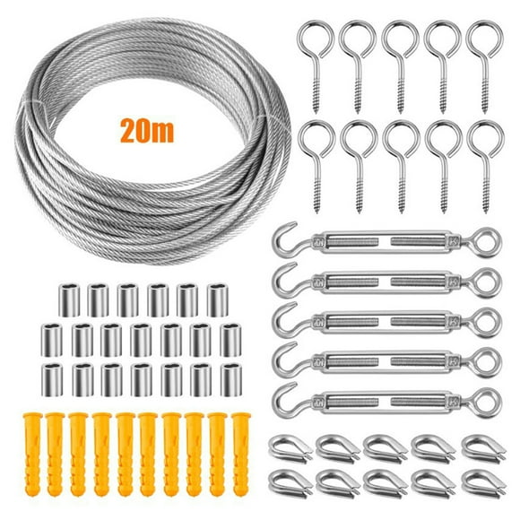 Graflsoa Stainless Steel Outdoor String Light Hanging Kit with Durable Cable, Hooks, and Tighteners for Patio, Garden, and Cafe Lighting (8 Configurations Available)
