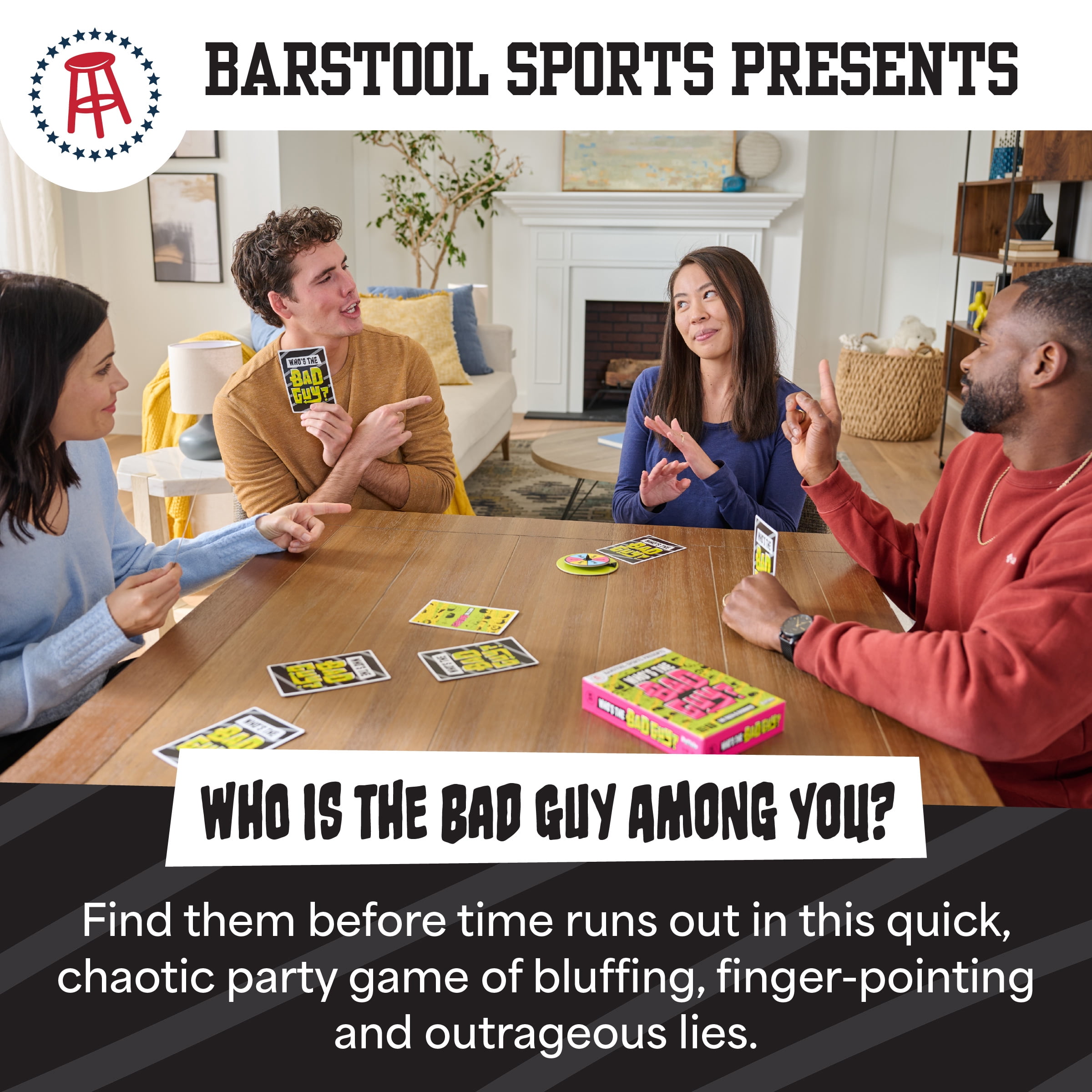 Buffalo Games - Who’s The Bad Guy? - Official Barstool Sports Social Deduction Party Game | Fast-Paced Bluffing, Lying & Role-Playing Game for Adults | The Yak | 4–10 Players, Ages 12+, 10-Min. Play