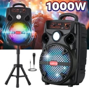 Curuk Portable Bluetooth Portable Speaker 8" Woofer PA System w/ Mic RC LED Handle Wheels