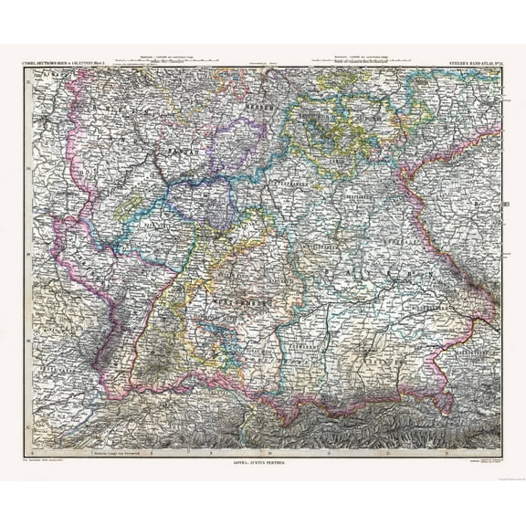 Historic Map - Germany Southern - Stieler 1885 - Vintage Wall Art