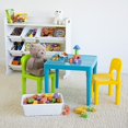 thumbnail image 3 of Humble Crew, Aqua Table & Green/Yellow Kids Lightweight Plastic Table and 2 Chairs Set, Square, Toddler, 3 of 5