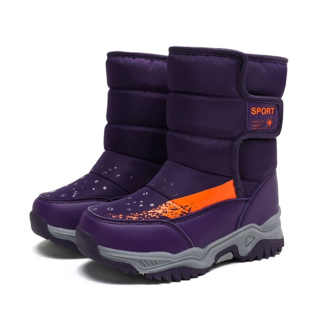 Botas de nieve para niños, otoño e invierno, zapatos de algodón grueso con forro polar para niños, botas cálidas para niñas de tamaño mediano y grande