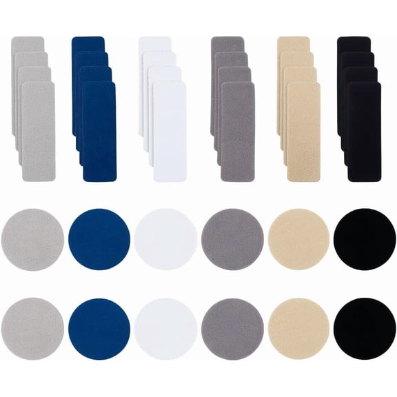 36pcs Shoe Heel Repair 6 Colors Cloth Shoe Heel Repair Patch Round Rectangle Self-Adhesive Sneaker Toe Heel Shoe Hole Toeburst Patch