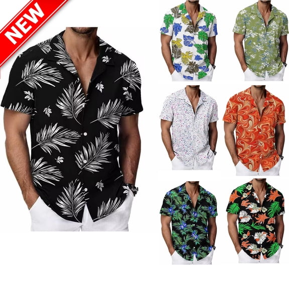 Taqqpue Men's Hawaiian Shirt Short Sleeve Printed Button Down T Shirts Casual Plus Size Summer Tops Beach Dress Shirts for Men