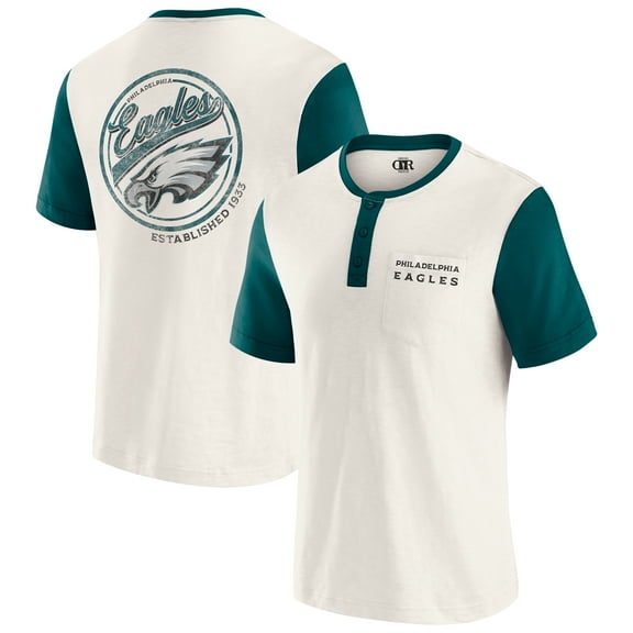 Men's Darius Rucker Collection by Fanatics Cream Philadelphia Eagles Henley Colorblock Slub Pocket T-Shirt