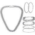 thumbnail image 5 of 6PCS Cuban Link Chain Necklace Bracelet Rhinestone Earrings Bling Necklace Bracelet Crystal Big Circle Earring for Wome, 5 of 8