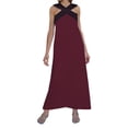 thumbnail image 1 of Womens Dresses Elegant Neckline Open Back Evening Solid Long Lengths Spring Dress Wine L, 1 of 4