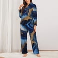 thumbnail image 2 of Vsdgher Navy Blue Marble Pajamas Set Long Sleeve Sleepwear Womens Button Down Nightwear Pj Sets-Large, 2 of 7