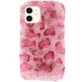 thumbnail image 1 of Compatible with iPhone 12 Fuzzy Plush Case Cute Leopard Furry Fluffy Rabbit Fur Case Warm Soft Handmade Hair Lovely 3D Cover with Luxury Leopard Pattern Protection Case 6.1 inch Pink, 1 of 7