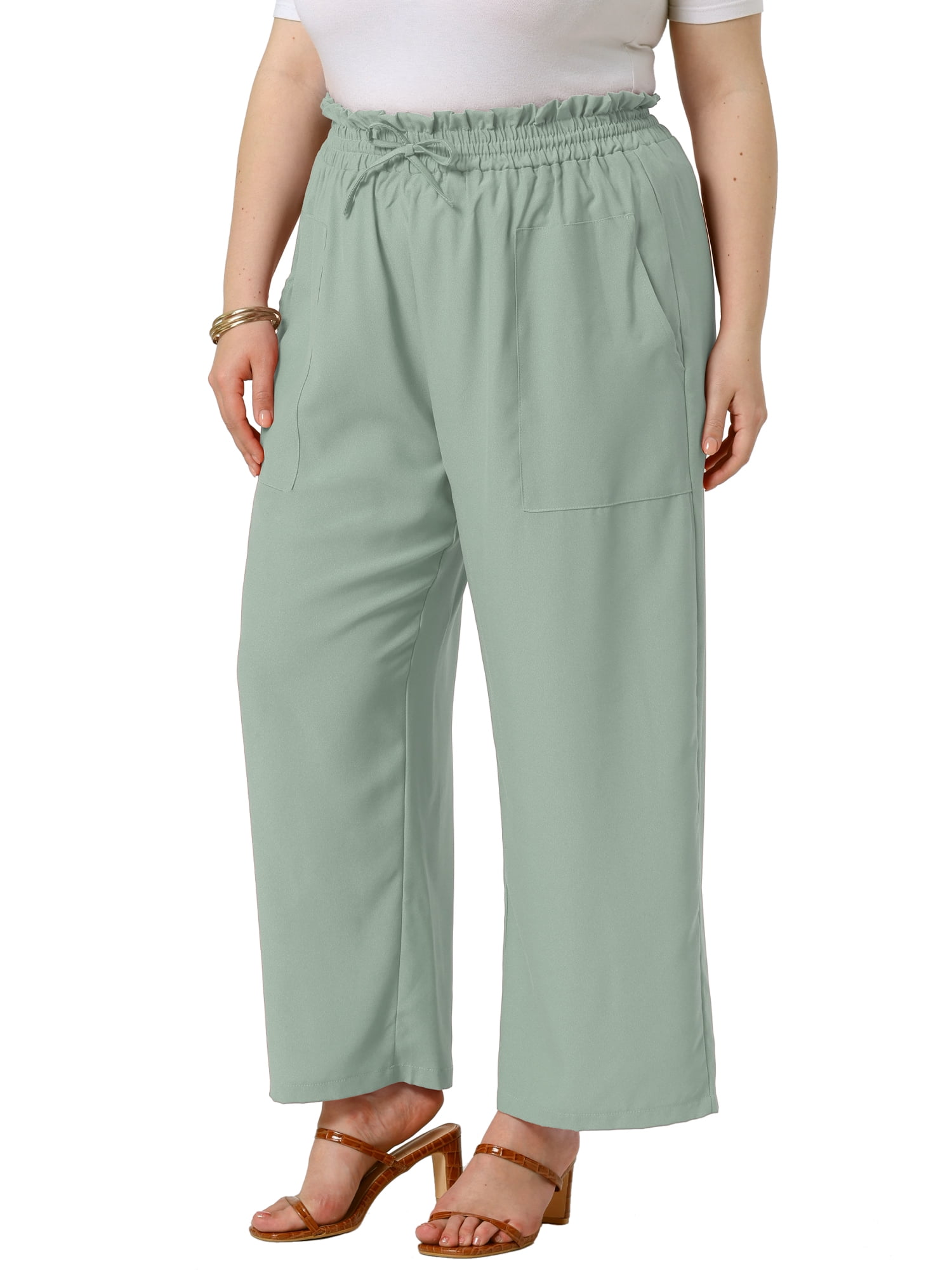 DARING DIVA Women's Plus Casual High Waisted Lounge Pants with Pockets 4X Light Green