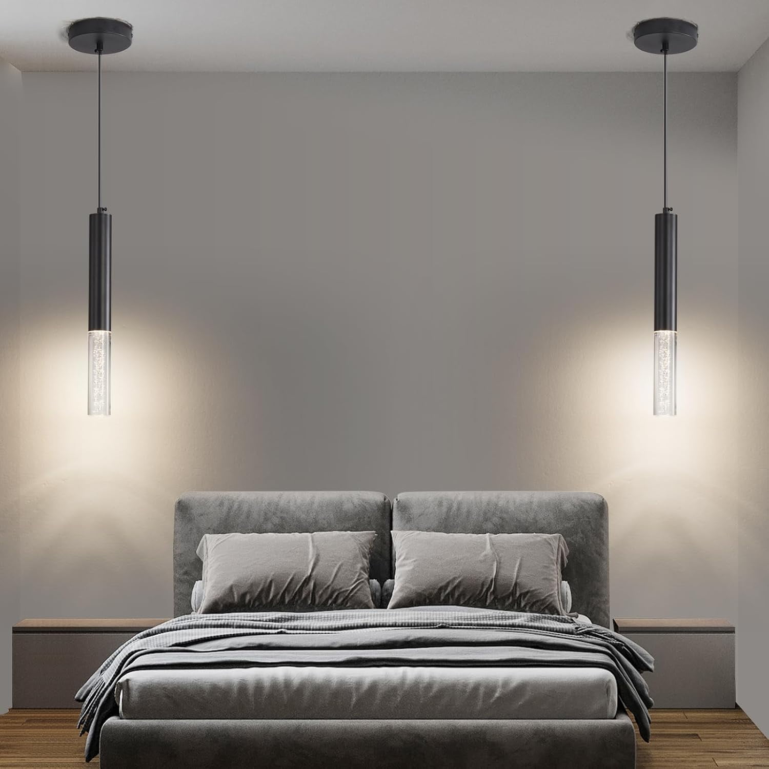 Modern Linear Pendant Light for Kitchen Island LED Hanging Light Fixture with Bubble Acrylic 3 Color 3000K/4500K/6500K Mini Ceiling Chandelier Lighting