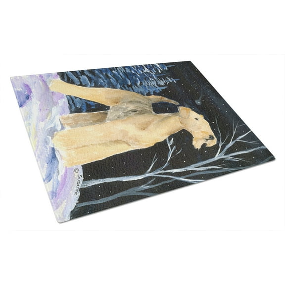Caroline's Treasures Starry Night Airedale Glass Cutting Board Large