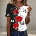 thumbnail image 2 of Women's Blouses & Shirts Summer Tops Cotton V Neck Shorts Sleeve Fashion Printed Lightweight Tee Shirt Solid Colour Tunic Top Dressy Casual Basic Blouse Going out Holiday, 2 of 7