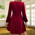 thumbnail image 4 of Stichou Womens Fall Long Sleeve V Neck Casual Loose Flowy Ruffle A Line Wedding Guest Mini Dress Winter Spring Fashion Outfits Red XL, 4 of 5