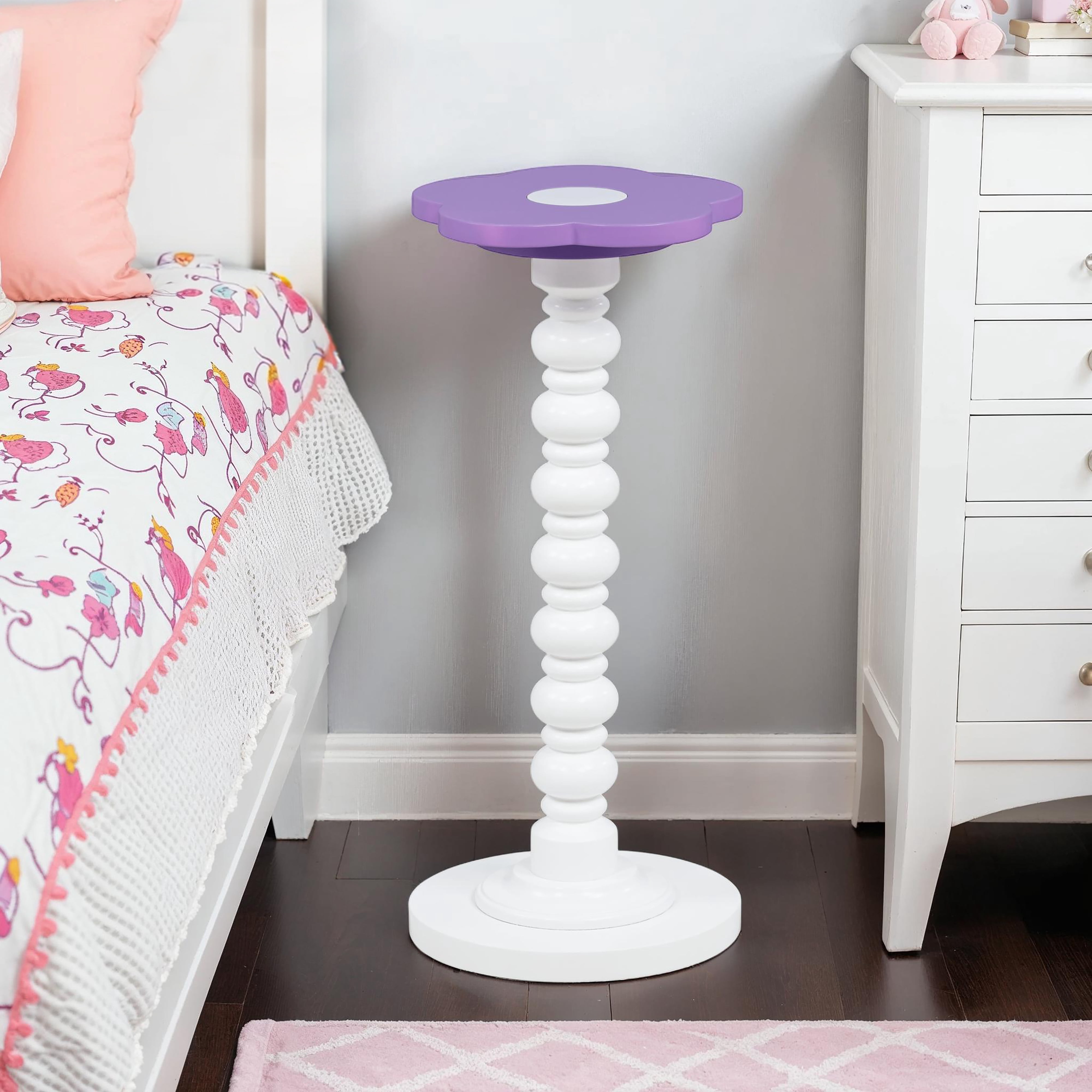 Linon Carice Kids Flower Side Table, Tall, White/Purple