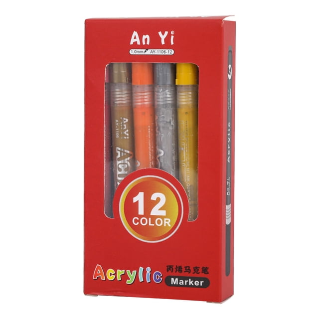 Matoen12 12 Colors Acrylic Paint Pens Paint Markers, Fine Tip Point Acrylic Paint Pens for Rock Painting, Canvas, Wood, Ceramic, Glass, Stone, Fabric