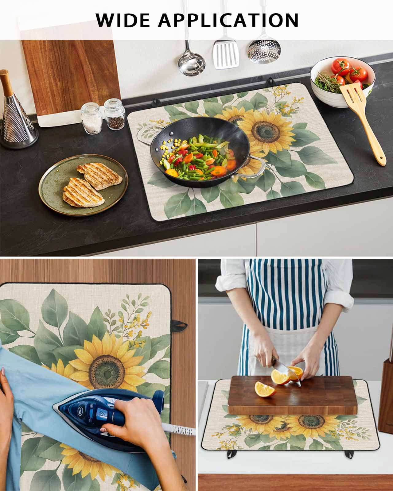 nqOlkjepod Large Induction Cooktop Protector Mat 24"x21", Summer Sunflowers Stove Top Covers for Electric Stove, Watercolor Floral Botanical Retro Stove Burner Cover Mats, Glass Top Stove Cover