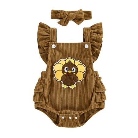 

Fanvereka Baby Thanksgiving Romper Turkey Embroidery Romper with Headband