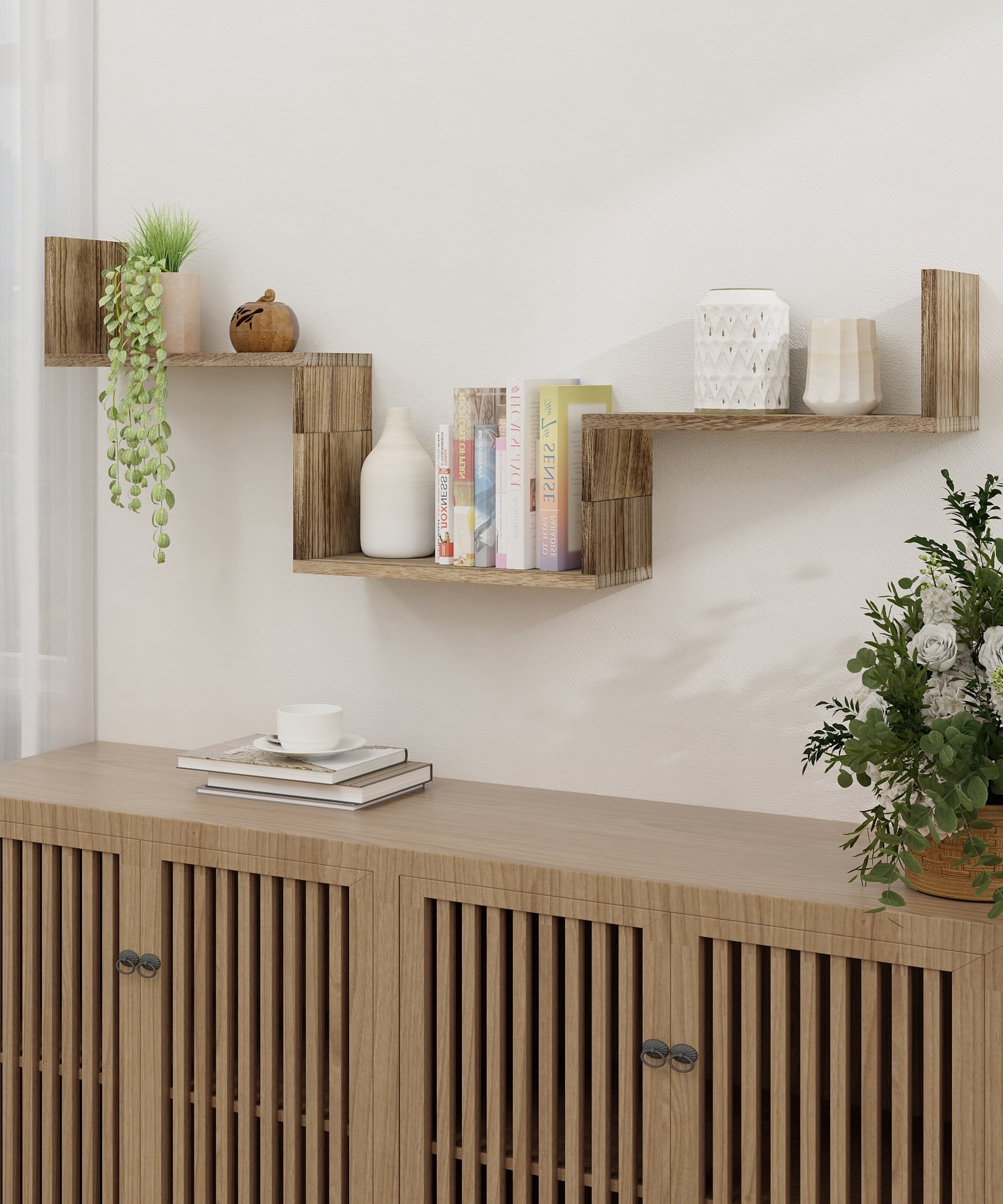 SUMGAR  Floating Shelves for Wall, DIY Design Wall Mounted Shelves KitchensLiving Room Decor, Farmhouse  Storage Shelf (Brown Set of 3)