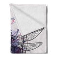 thumbnail image 2 of Skull Soft Flannel Fleece Throw Blanket, Grunge Illustration of Human Skull Dragonfly with Watercolor Splash Sketchy, Cozy Plush for Indoor and Outdoor Use, 60" x 80", Purple Pink Black, by Ambesonne, 2 of 5