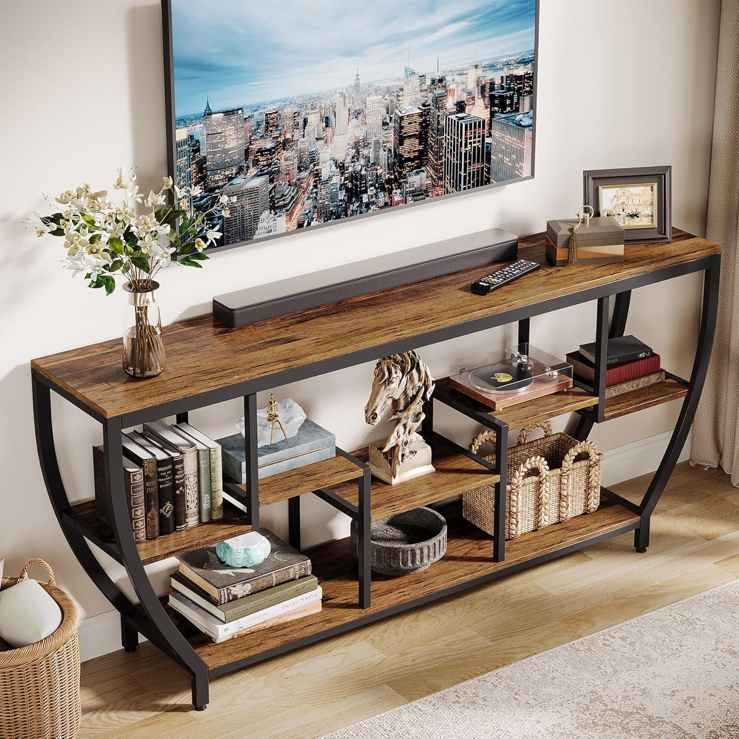 Tribesigns  Entertainment Center with Storage Shelves, 70.9 Inch TV Stand for Television up to 80 Inches for Living Room,Rustic Brown