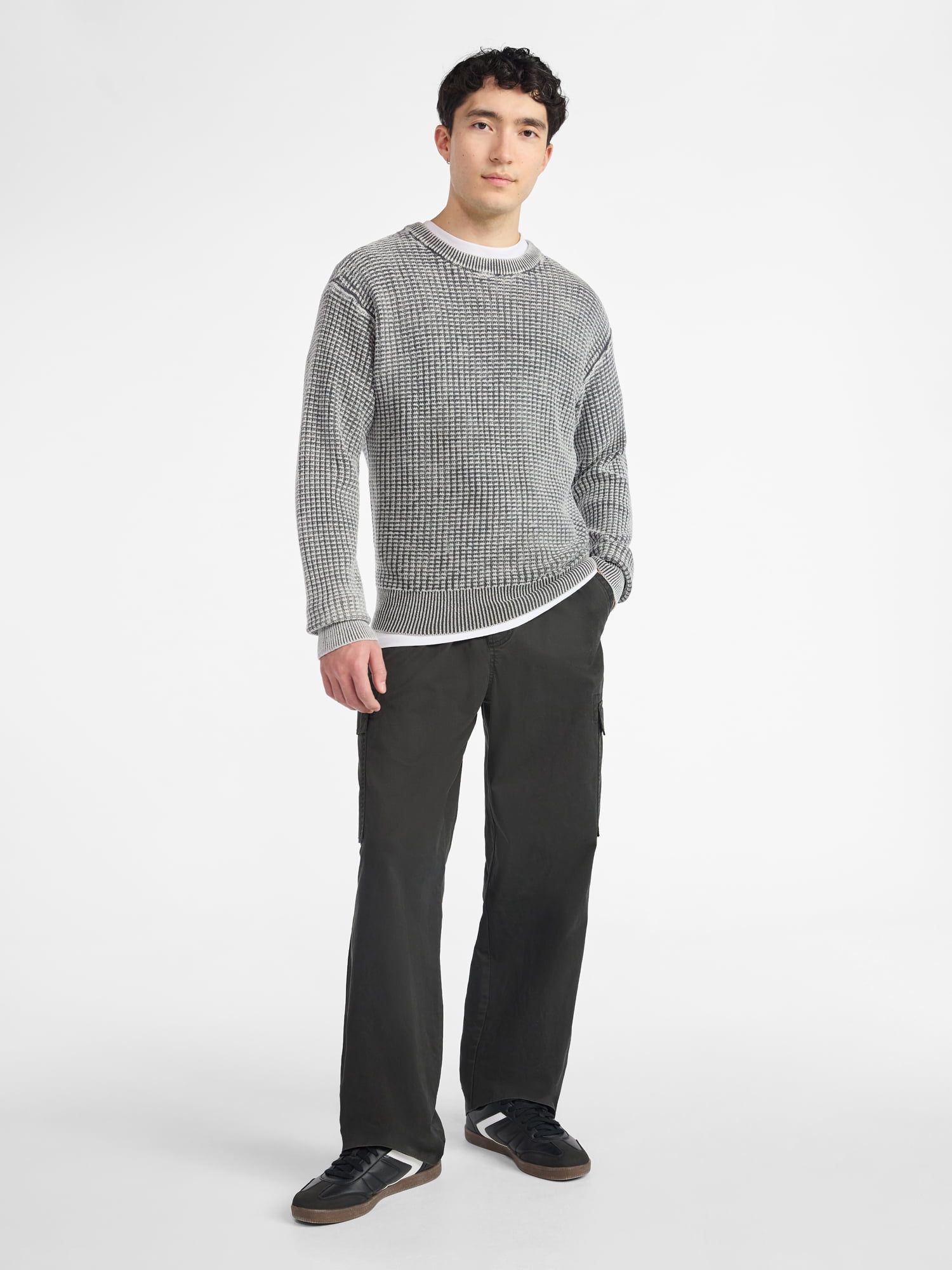 No Boundaries Men's & Big Men's Thermal Stitch Crewneck Sweater, Midweight, Sizes XS-3XL